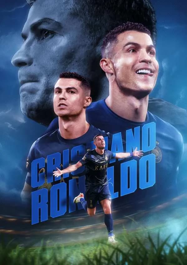 Poster bóng đá Cristiano Ronaldo trong sắc xanh