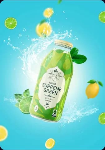 Poster quảng cáo nước ép xanh với chanh và lá bạc hà